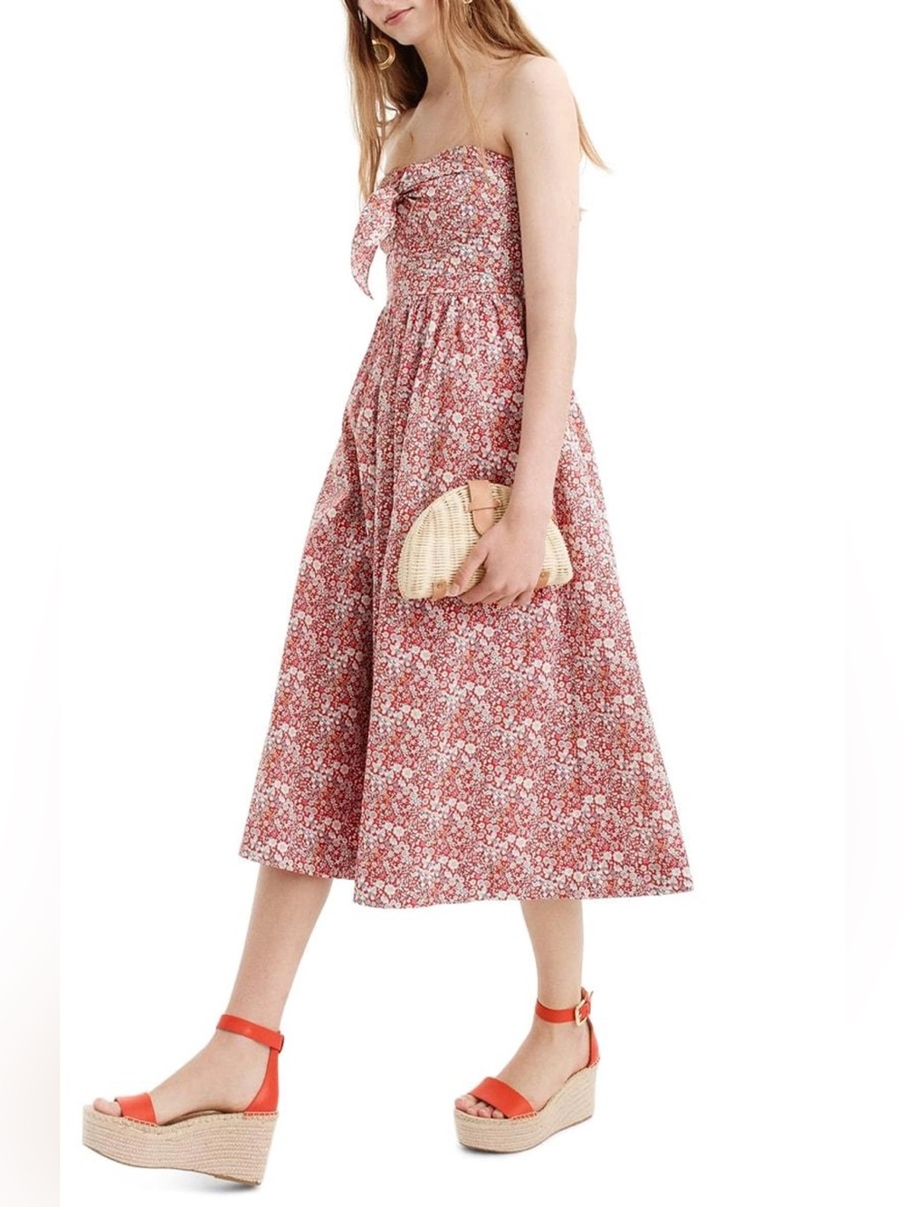 J. Crew Liberty Tie Front Strapless Midi Dress